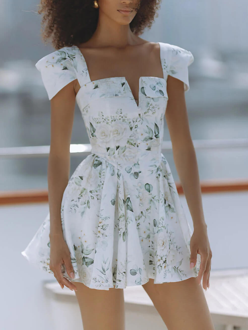 Delicate Floral Print Open Back Tie Mini Dress Multicolor