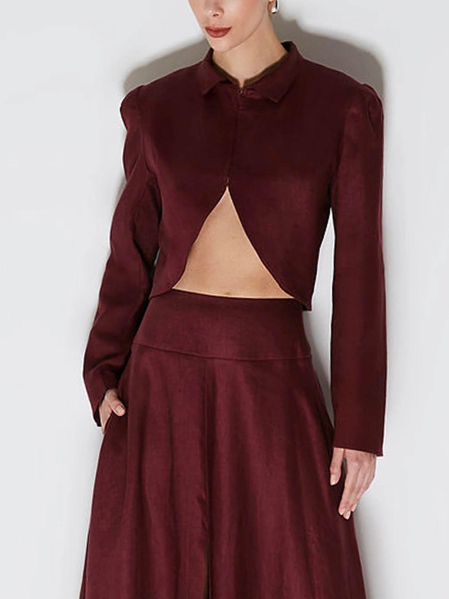 Elegant Asymmetric Short Blazer Dark Red