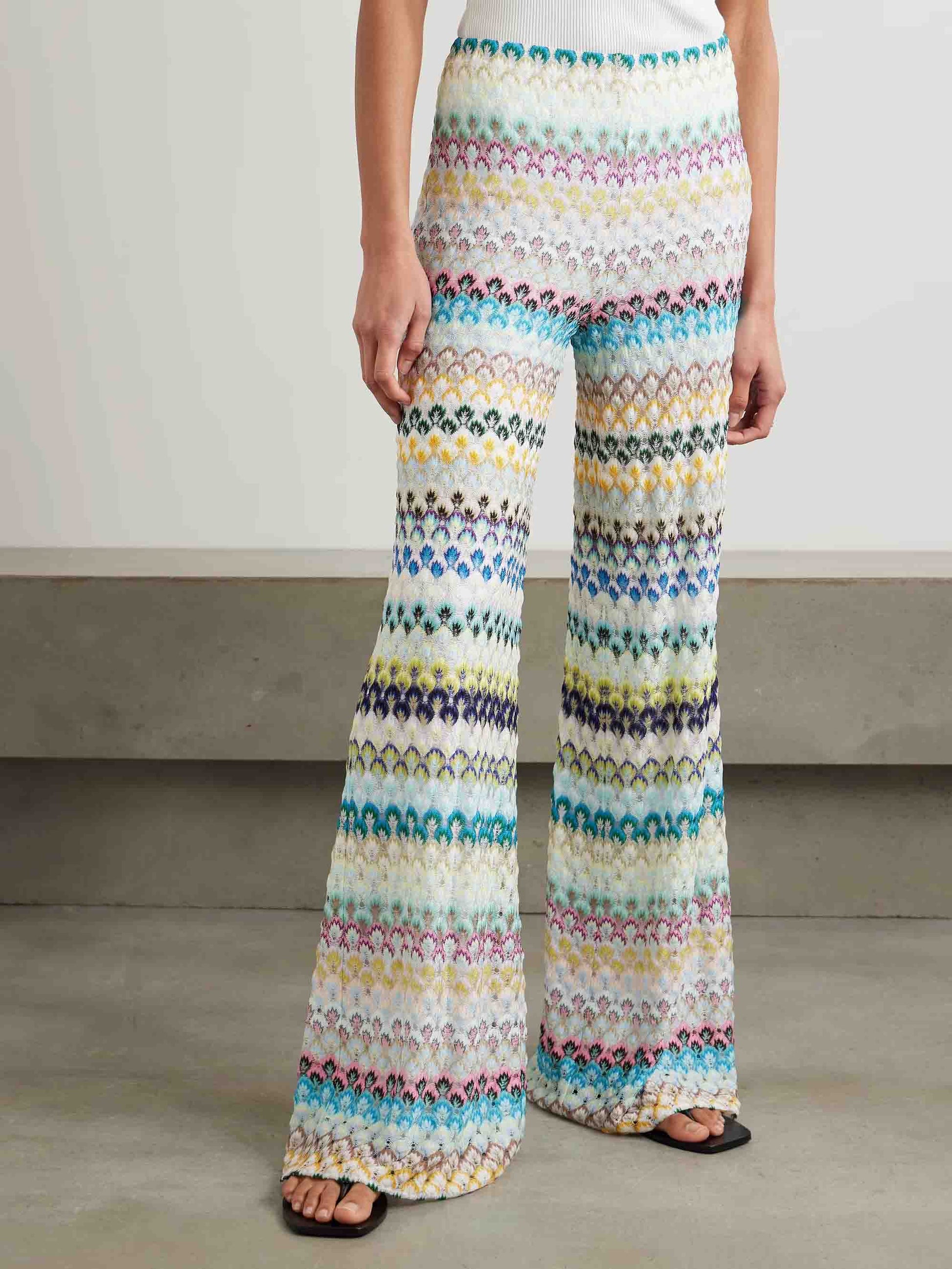 Elegant Wavy Crocheted Wide-Leg Pants Multi