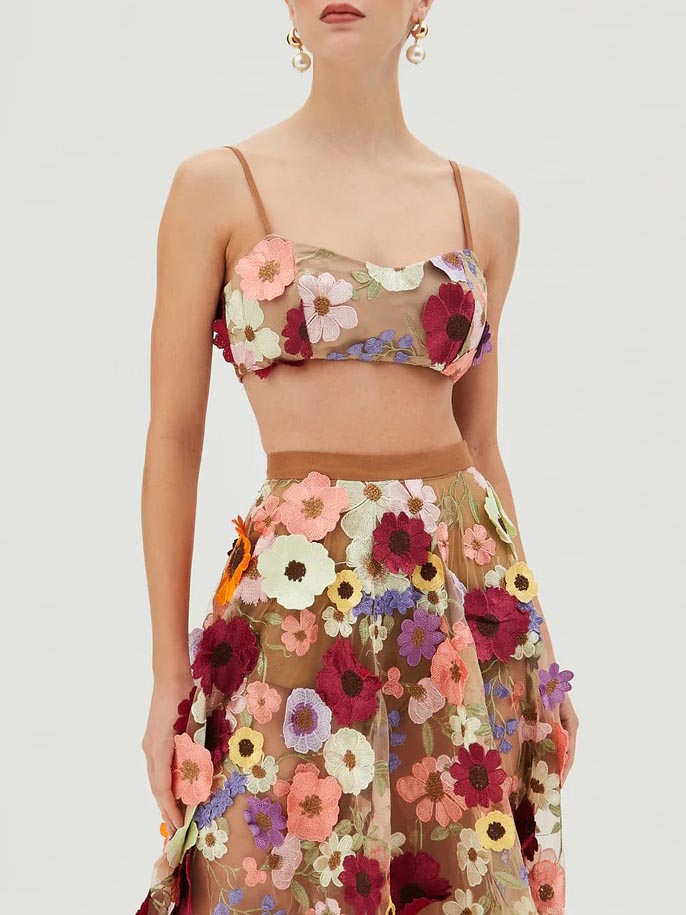 Exquisite Floral Embroidered Tank Top Multi