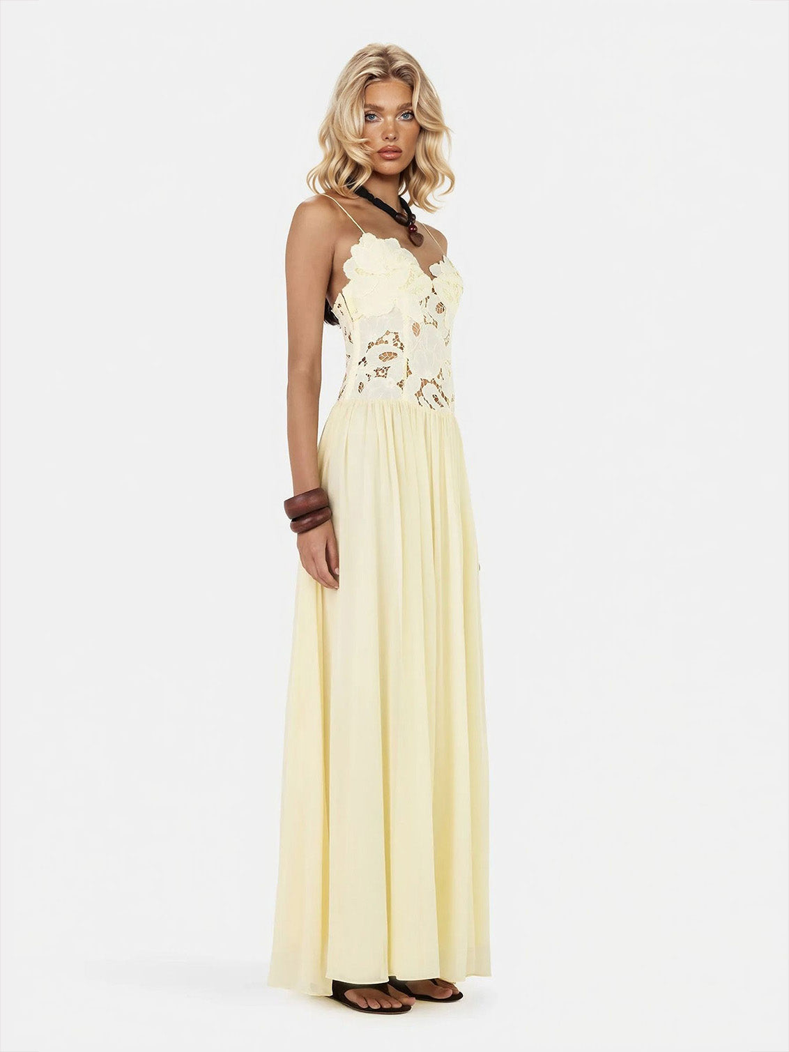 Elegant Lace Spaghetti Strap Floral Appliqu¨¦ Maxi Dress