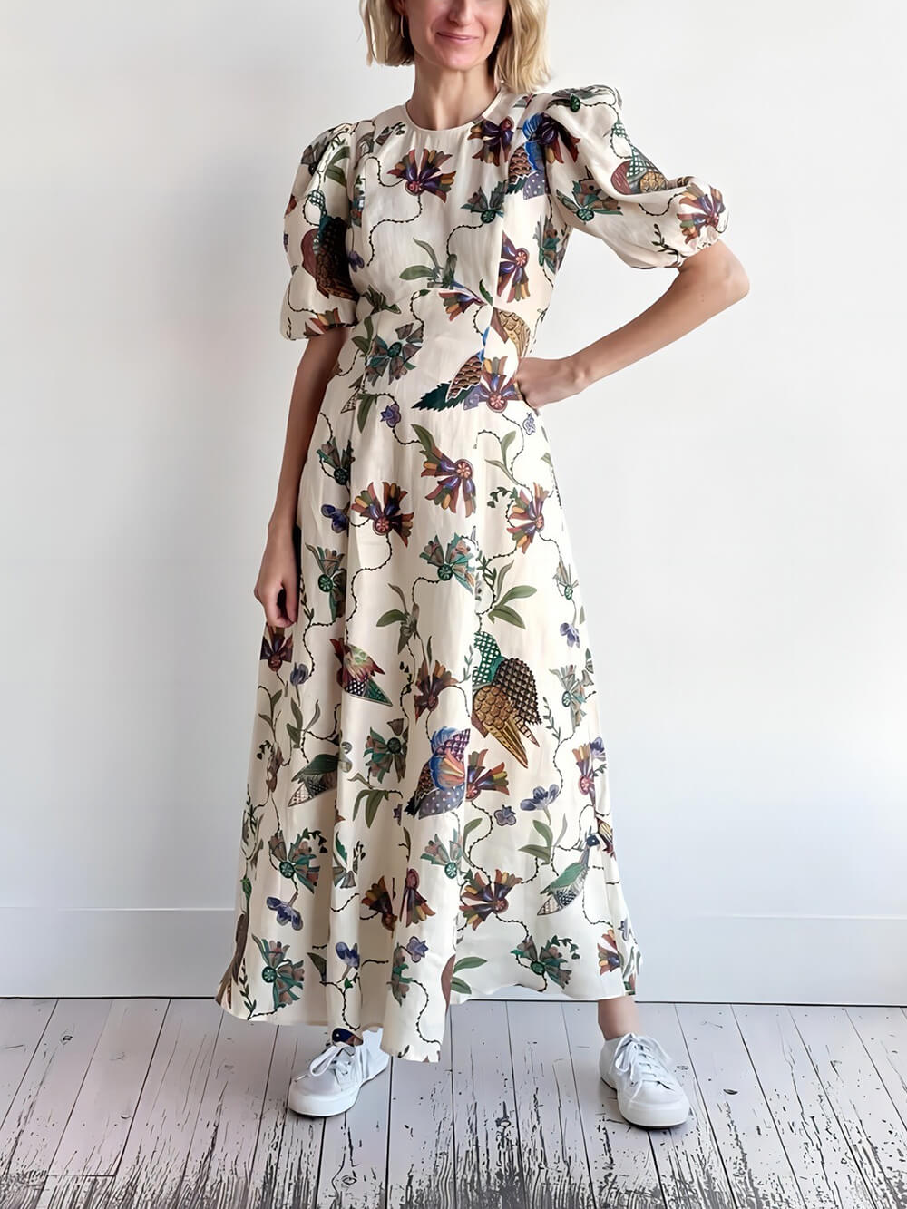 Effortless Artistic Bird Print Bodycon Dress Multi-color