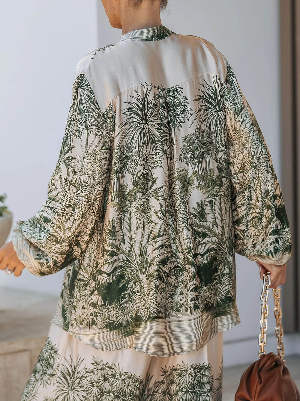 Casual Palm Leaf Print Loose-fitting Shirt