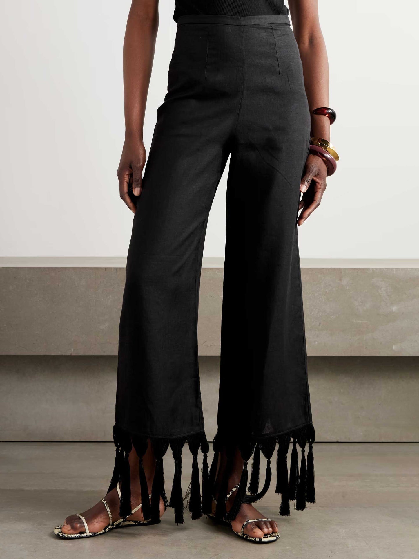 Fashionable Fringe Wide-leg Pants Black