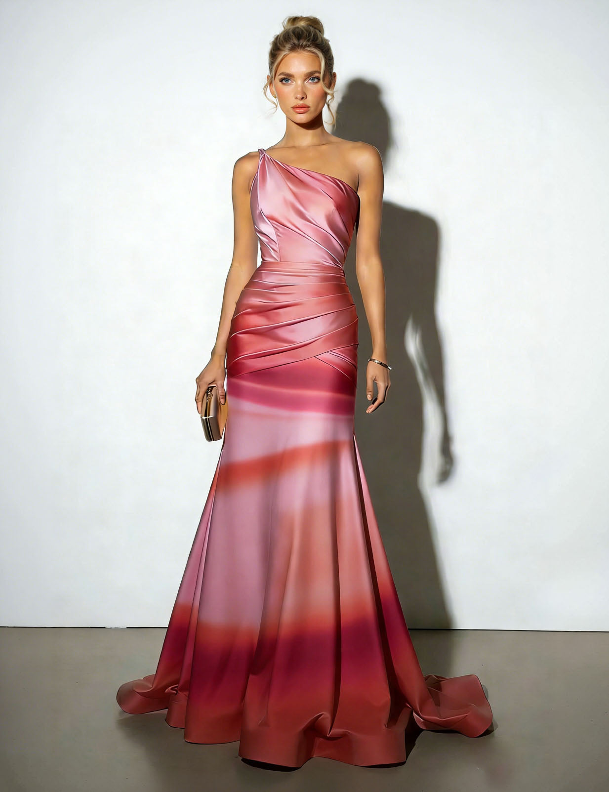 Elegant Satin Abstract Print Maxi Dress Multi