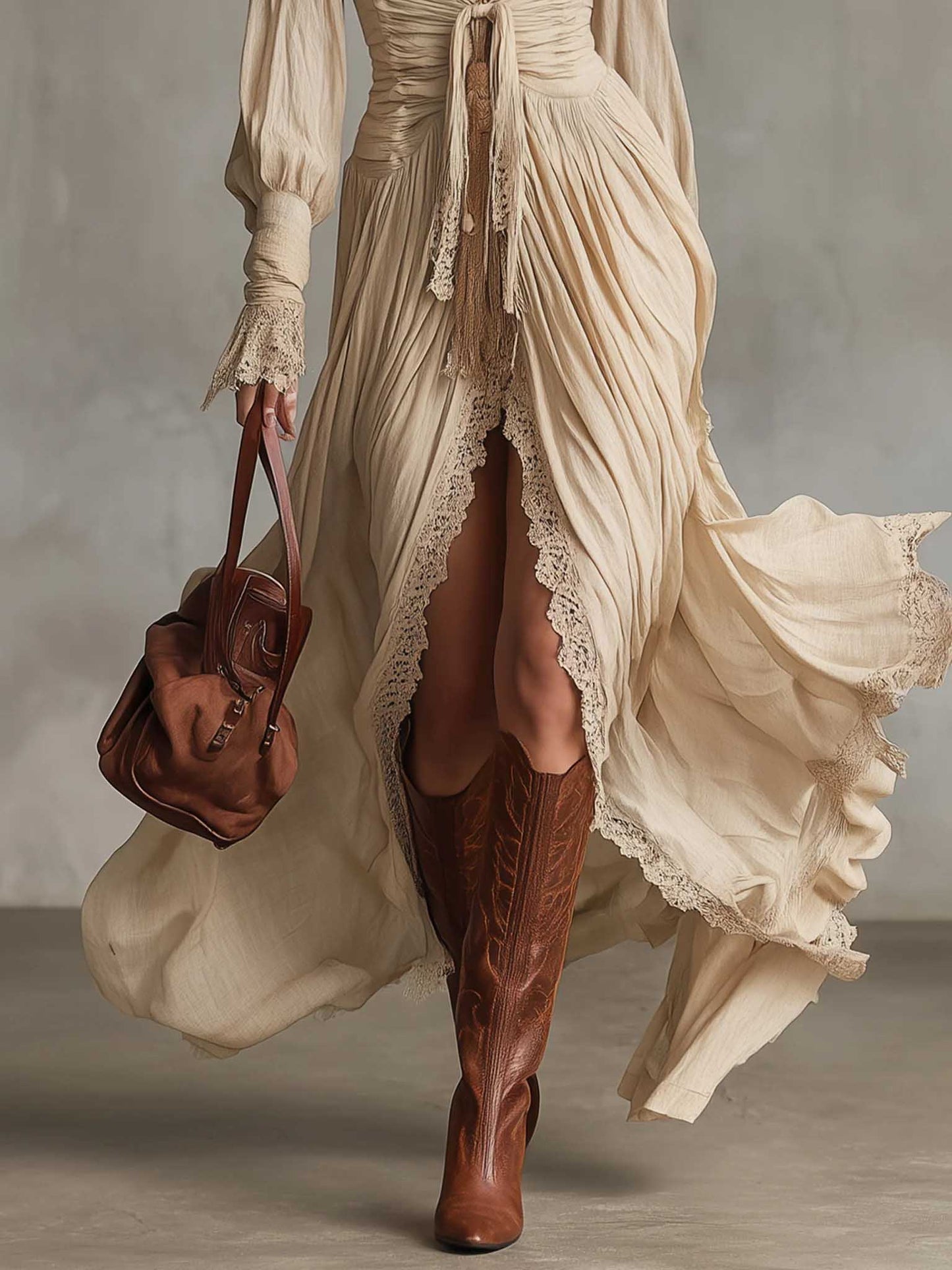 Casual Lace-Trimmed Ruffled Shirt Dress
