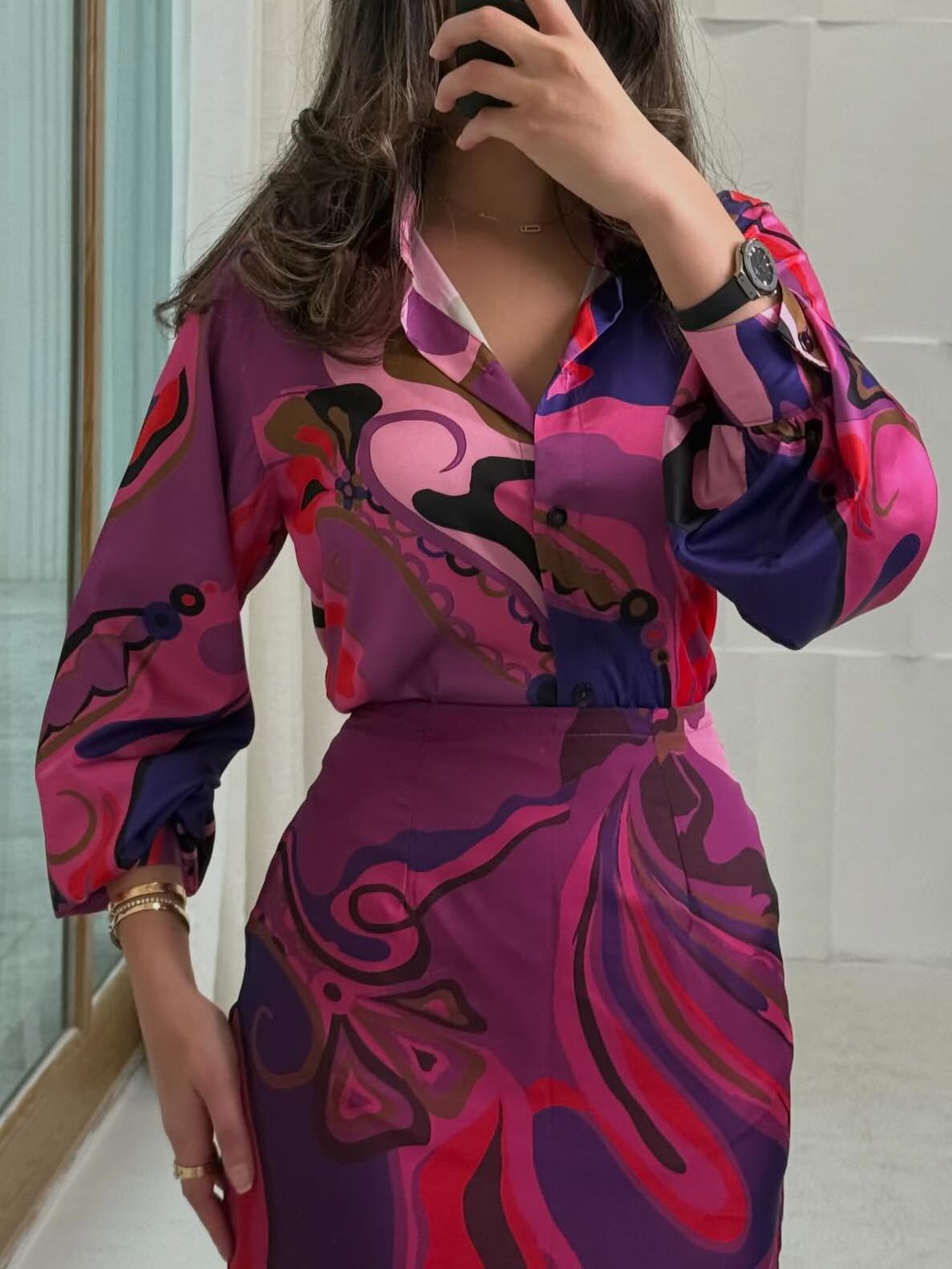 Retro Abstract Print Two-Piece Set