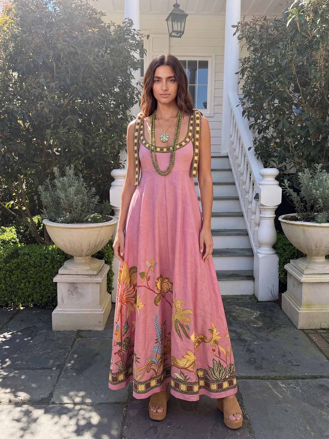 Unique Tropical Lizard Print Maxi Dress Pink
