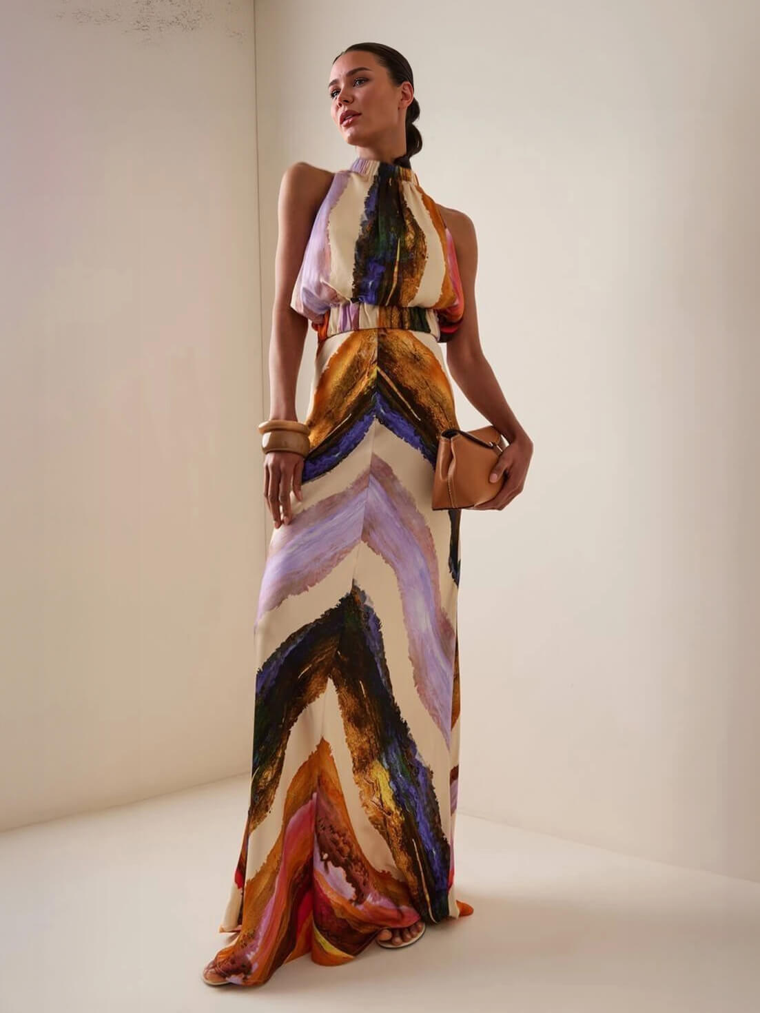Elegant Abstract Print Tank Top And Maxi Skirt Set Multicolor Set