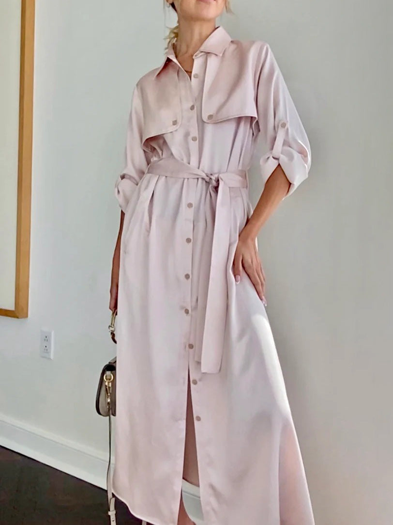 Elegant Lightweight Longline Satin Trench Coat Pink