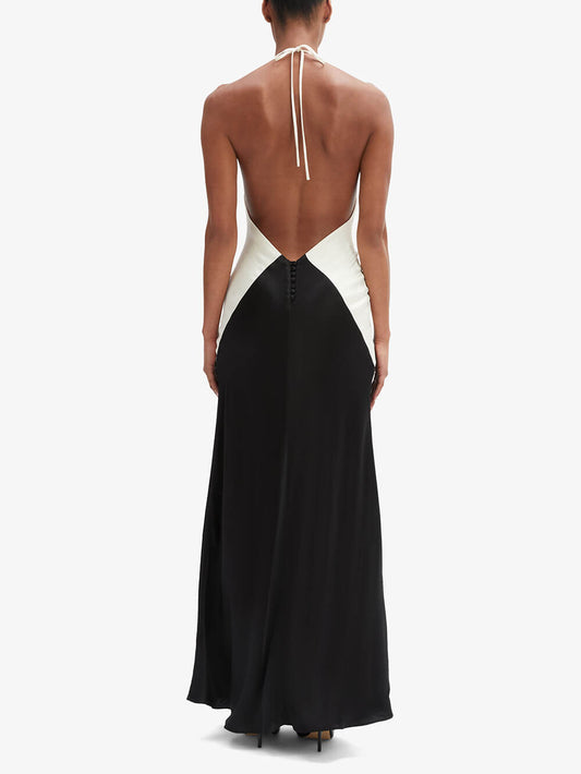 Sexy Bold Contrast V-Neck Backless Maxi Dress