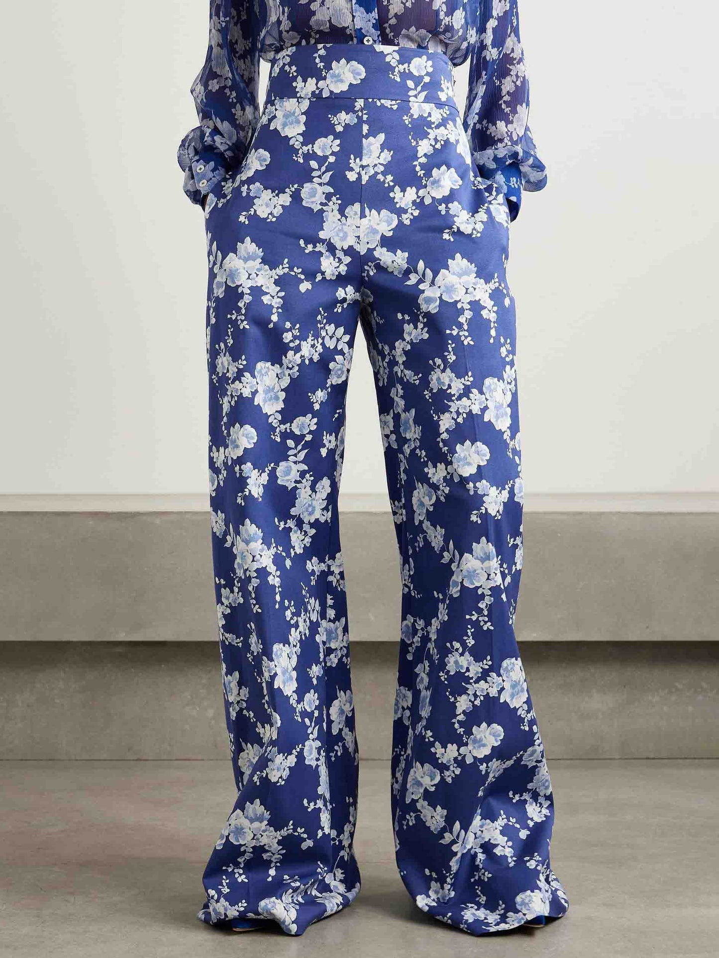 Exquisite Floral Print Twill Wide-leg Pants