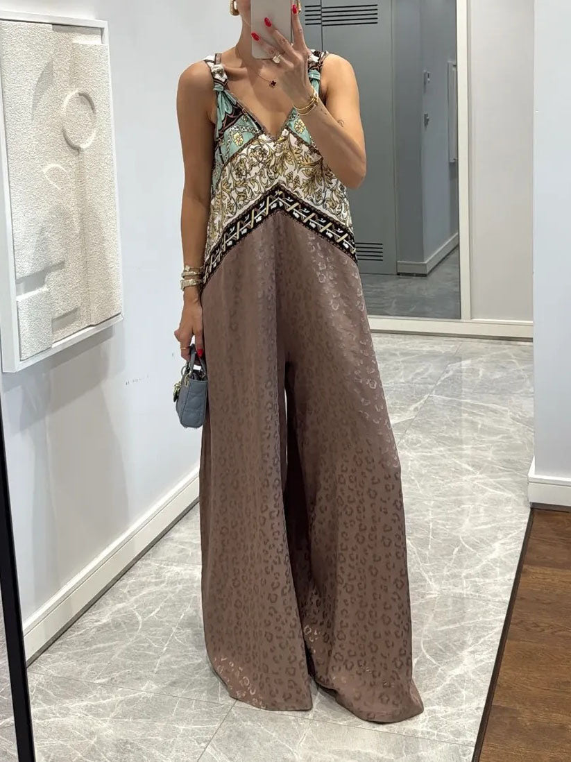 Exquisite Bohemian Print Jumpsuit Brown