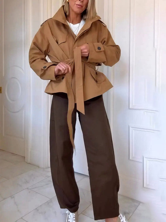 Fashionable Street-style Cropped Trench Coat