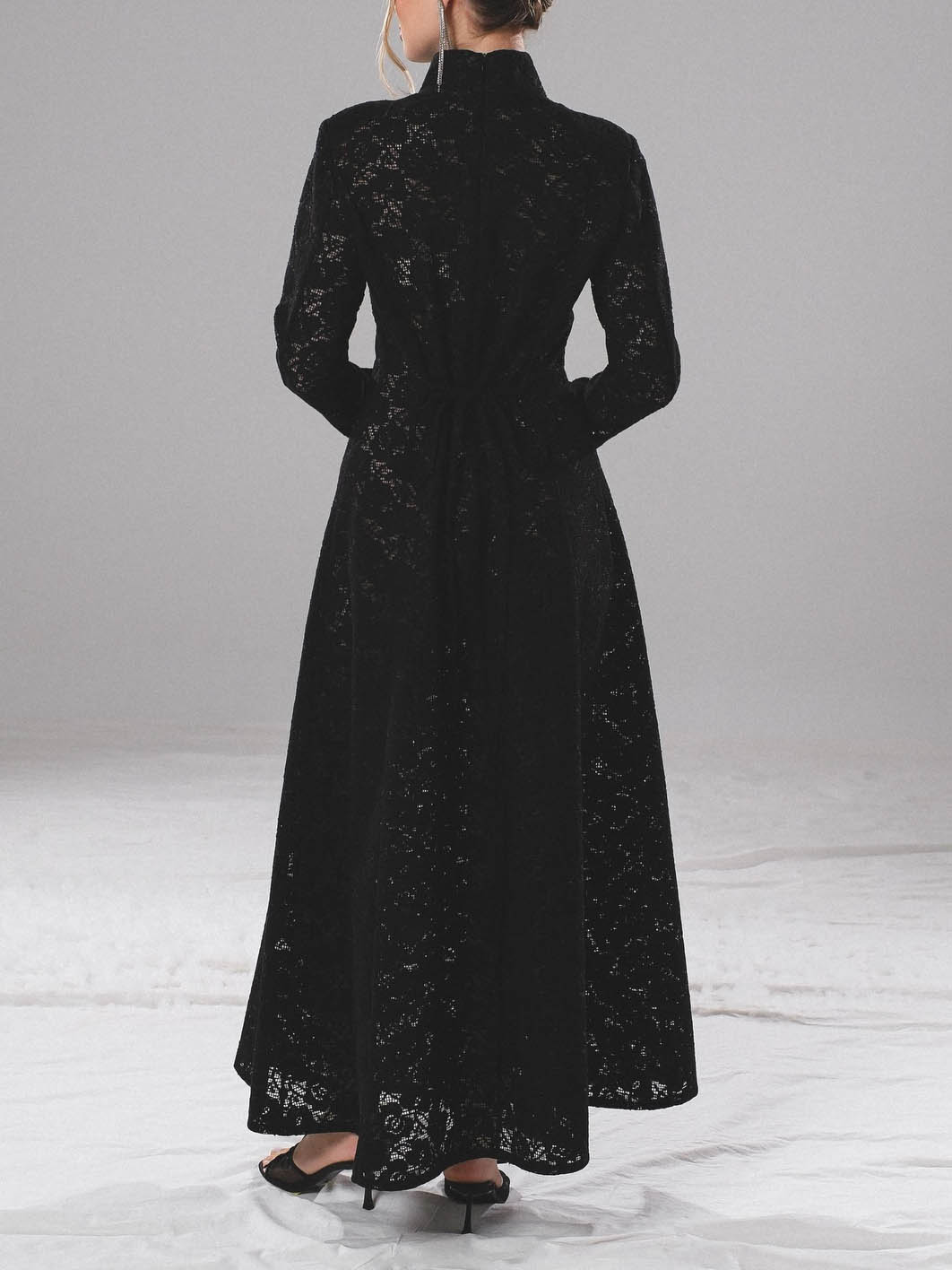 Elegant High-neck Lace Robe & Trousers Two-piece Set