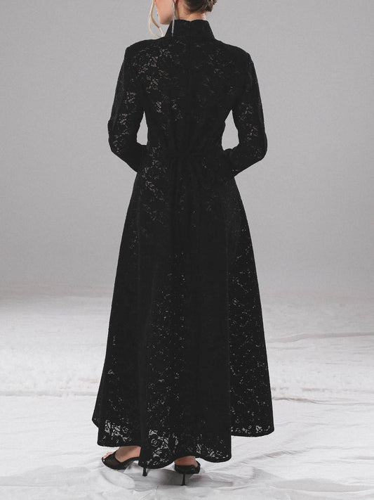 Elegant High-neck Lace Robe & Trousers Two-piece Set