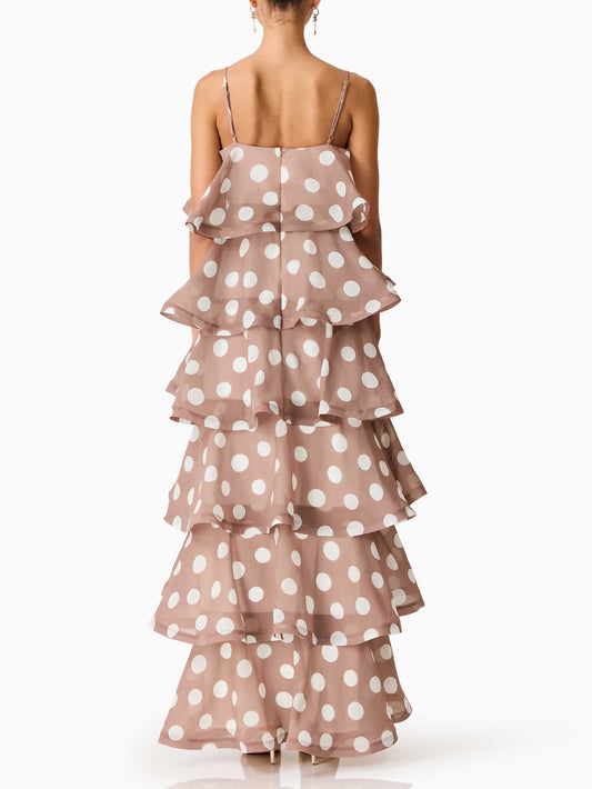 Elegant Polka Dot Tiered Ruffle Maxi Dress