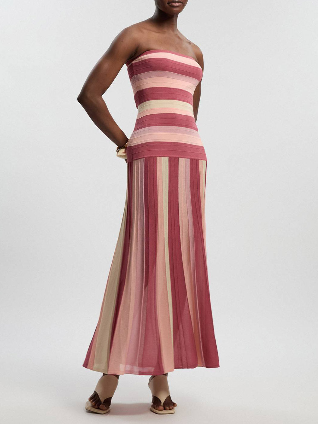 Strapless Striped Strapless Knit Maxi Dress Pink