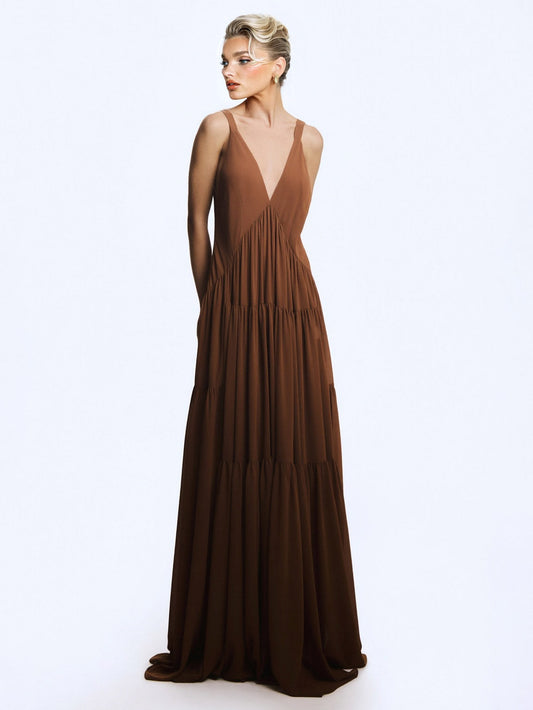 Elegant Chiffon Cape Top And Tiered Maxi Skirt Two-Piece Set