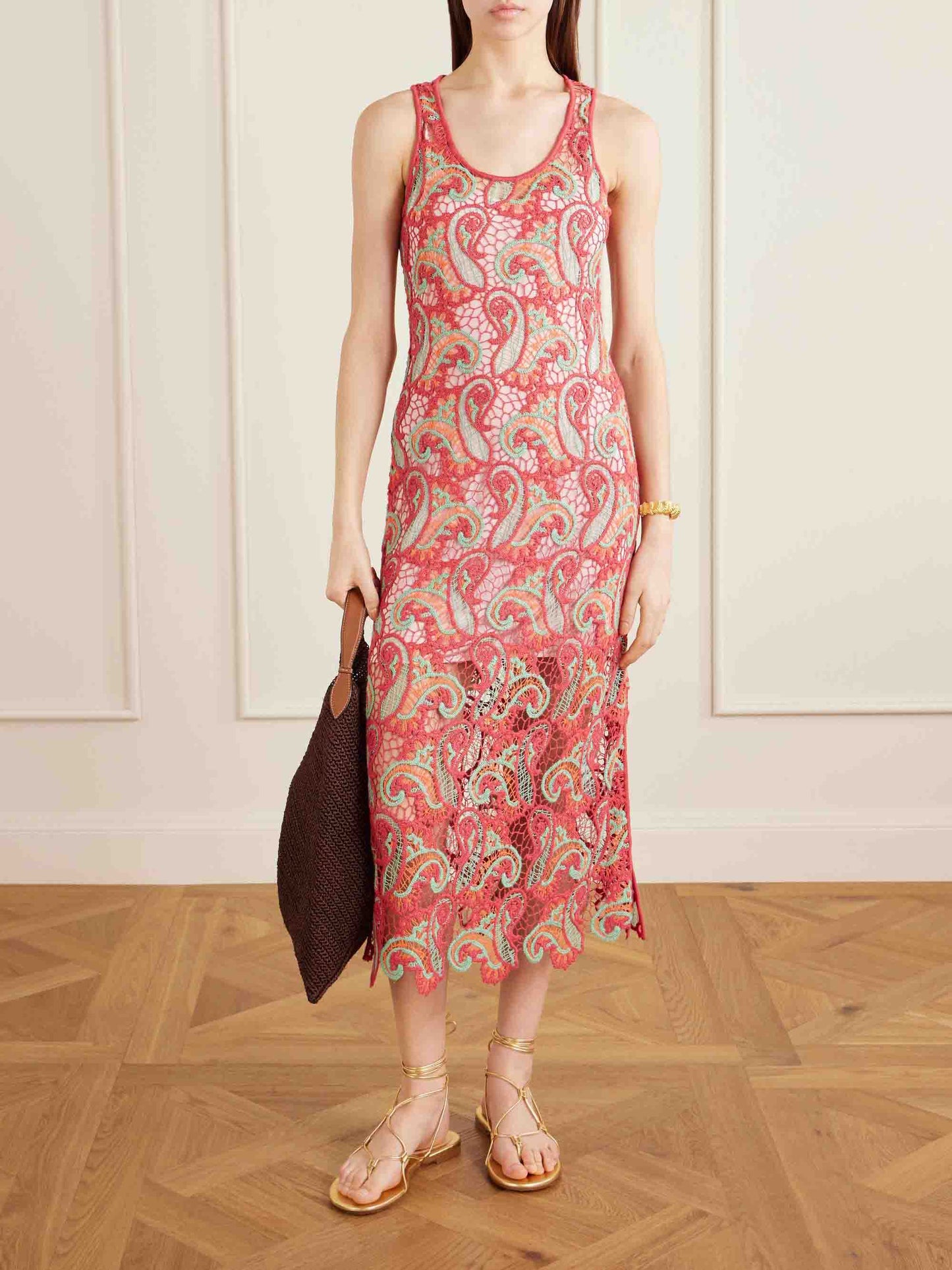 Exquisite Paisley Crochet Midi Dress Red