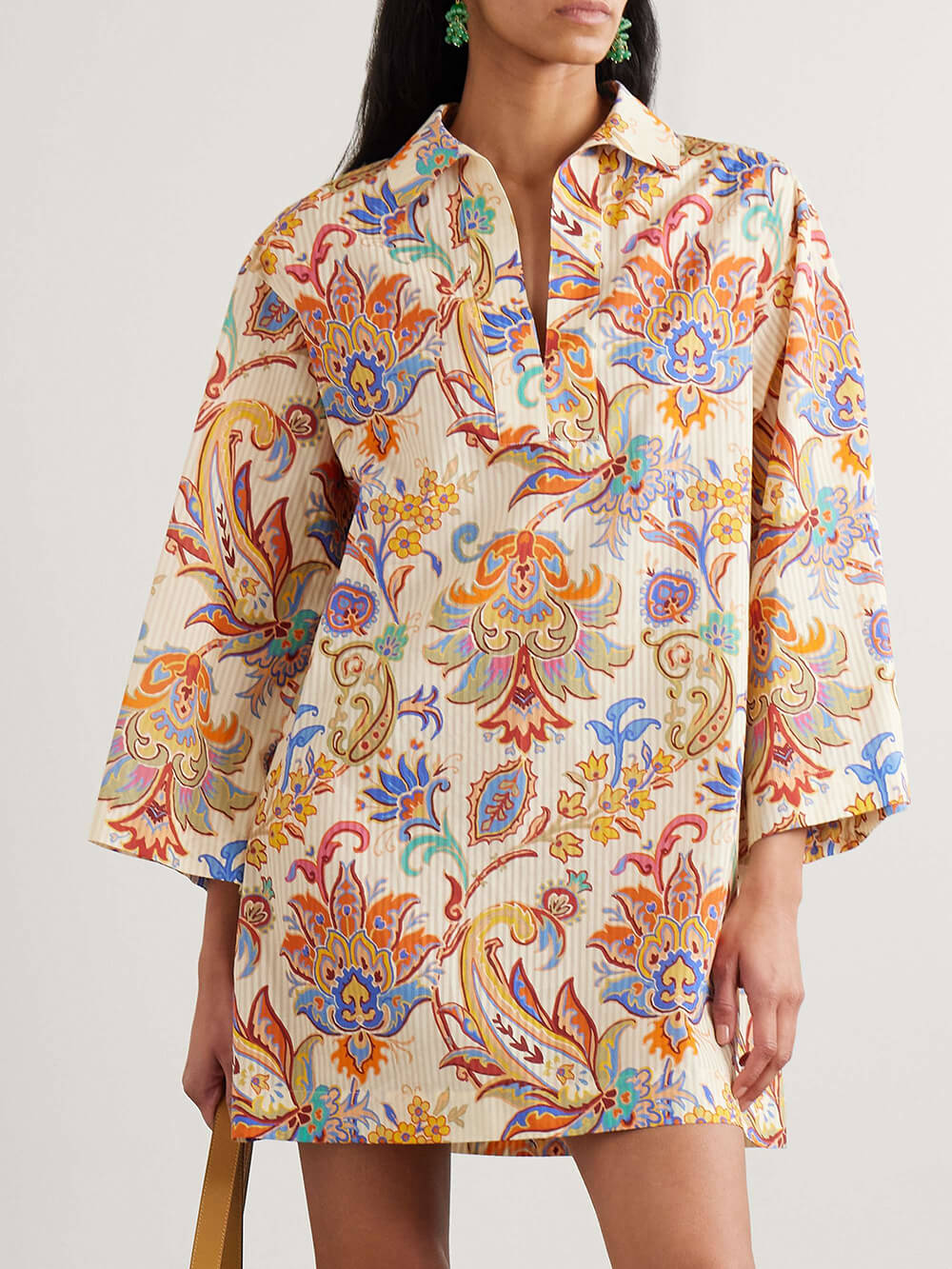 Elegant Paisley Print Loose Mini Dress Cream