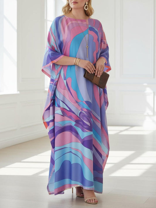 Classic Print Kaftan Kimono Maxi Dress Multicolor One Size