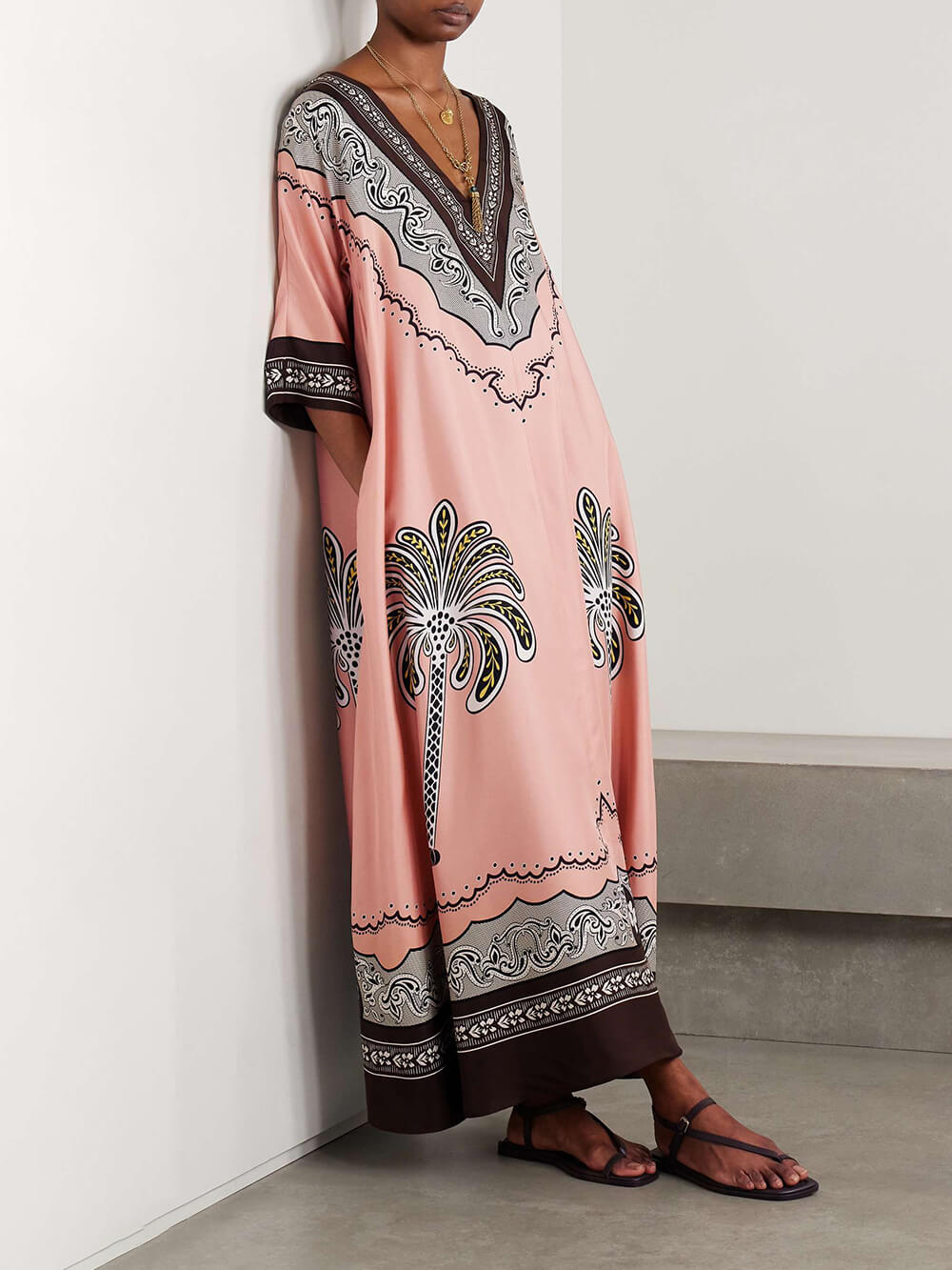 Unique Ethnic Oversized Printed Twill Maxi Dress Pink