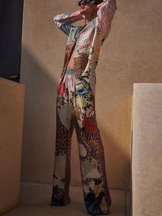 Unique Tropical Jungle Tiger Print Elastic Waist Pants