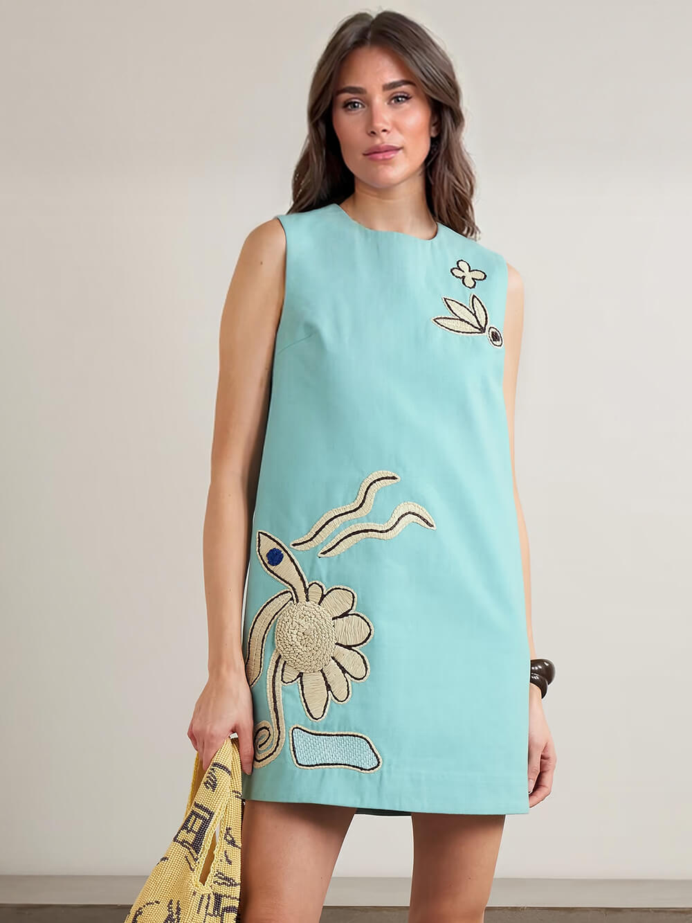 Casual Printed Sleeveless Mini Dress Blue