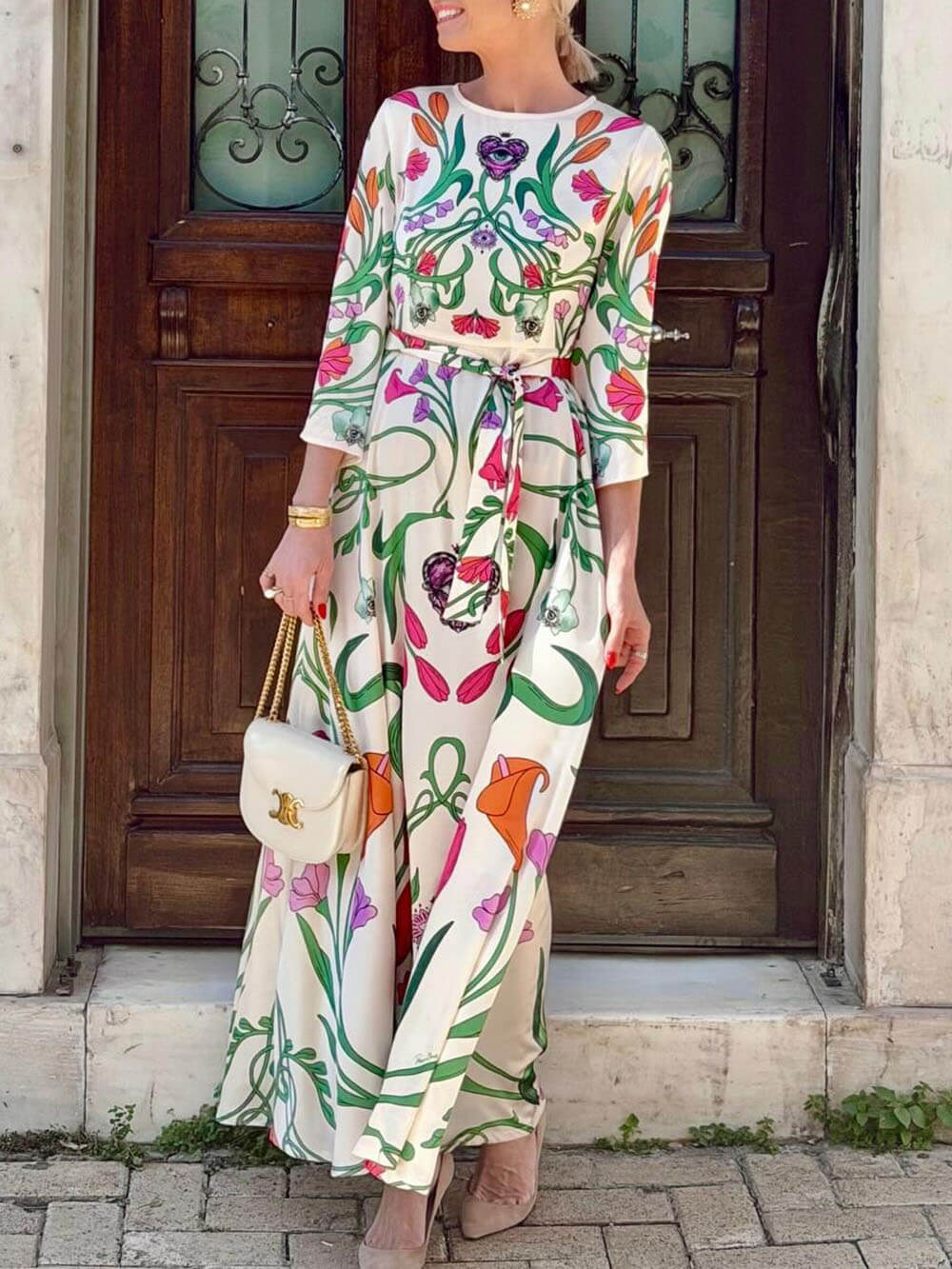 Bohemian Floral Print Loose Maxi Dress Multicolor