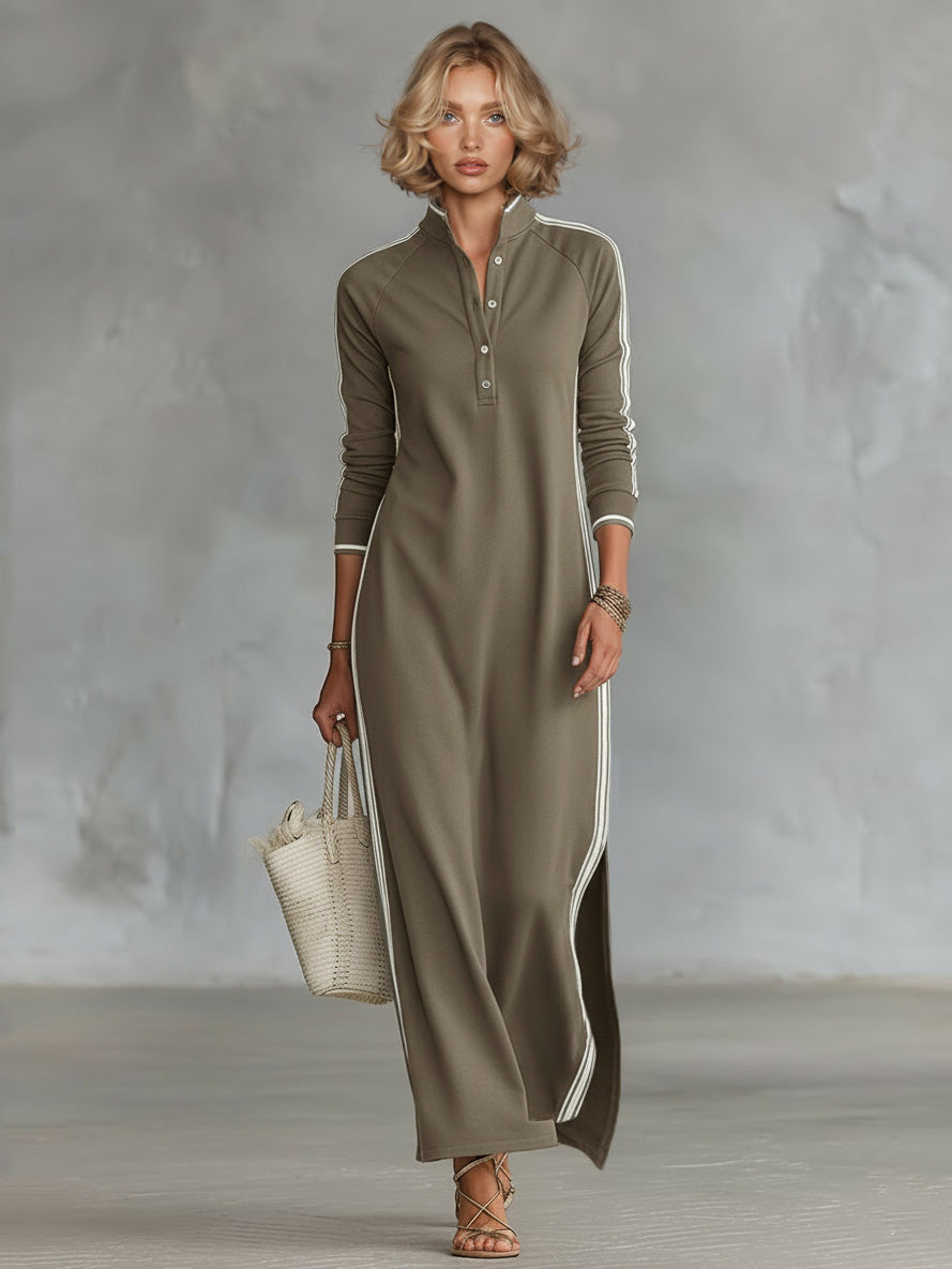 Sporty Chic Striped-Trim Maxi Dress Green