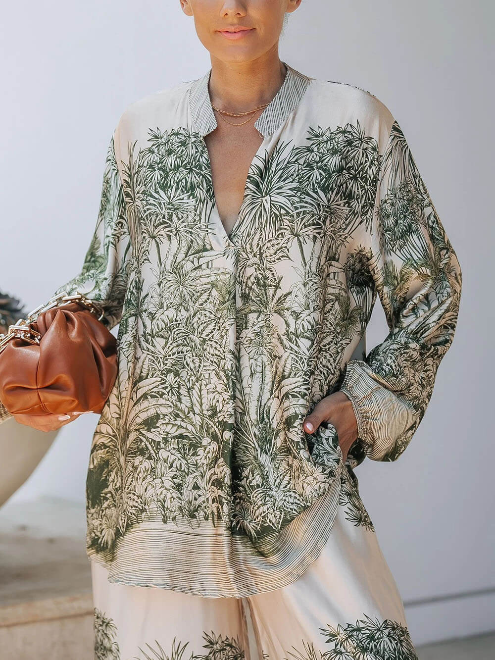 Casual Palm Leaf Print Loose-fitting Shirt Multicolor