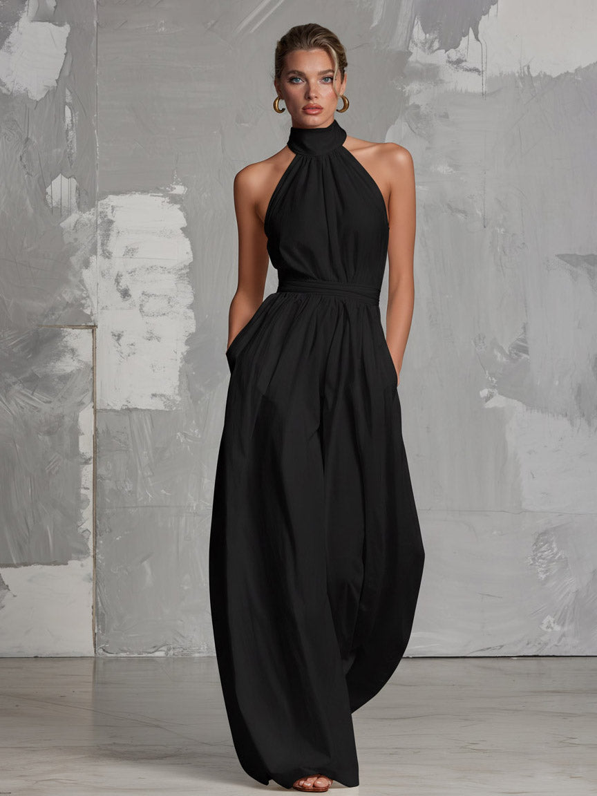 Bohemian Style Backless Jumpsuit Black