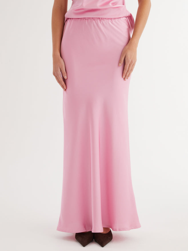Elegant Satin Elastic Fishtail Skirt Pink