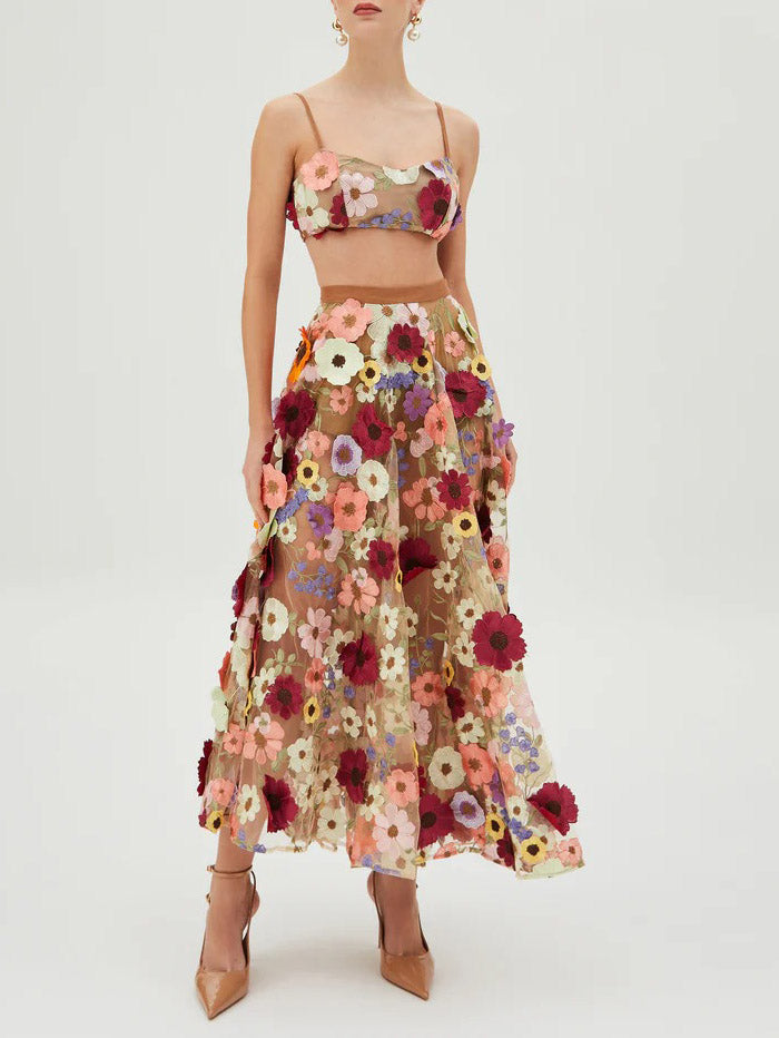Exquisite Floral Embroidered Sheer Skirt