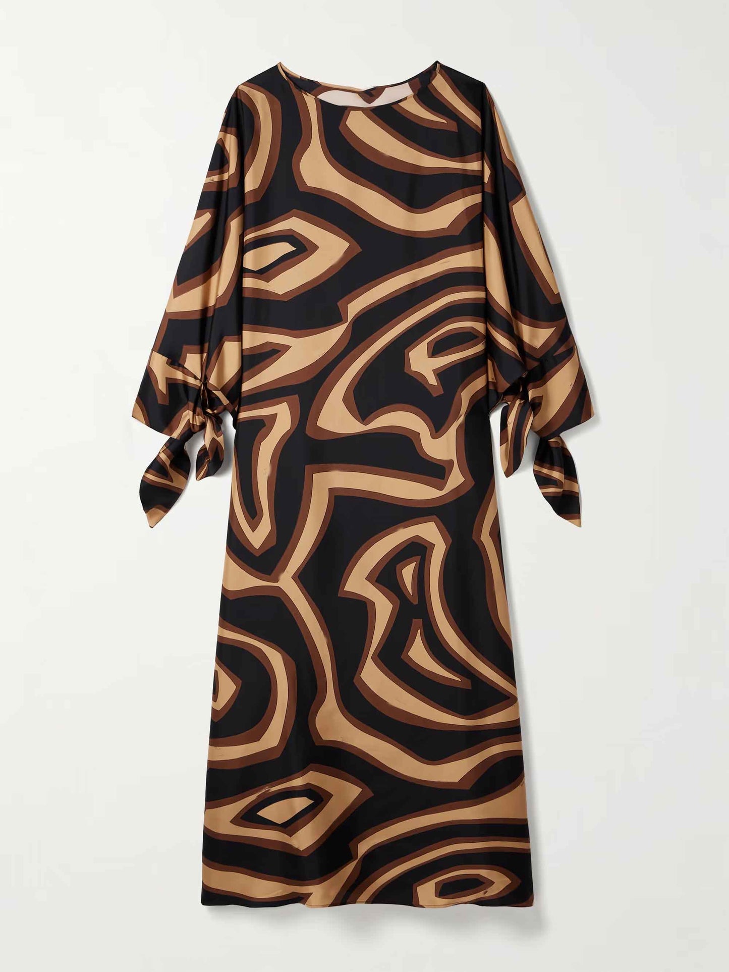 Retro Geometric Abstract Swirling Print Satin Robe Dress