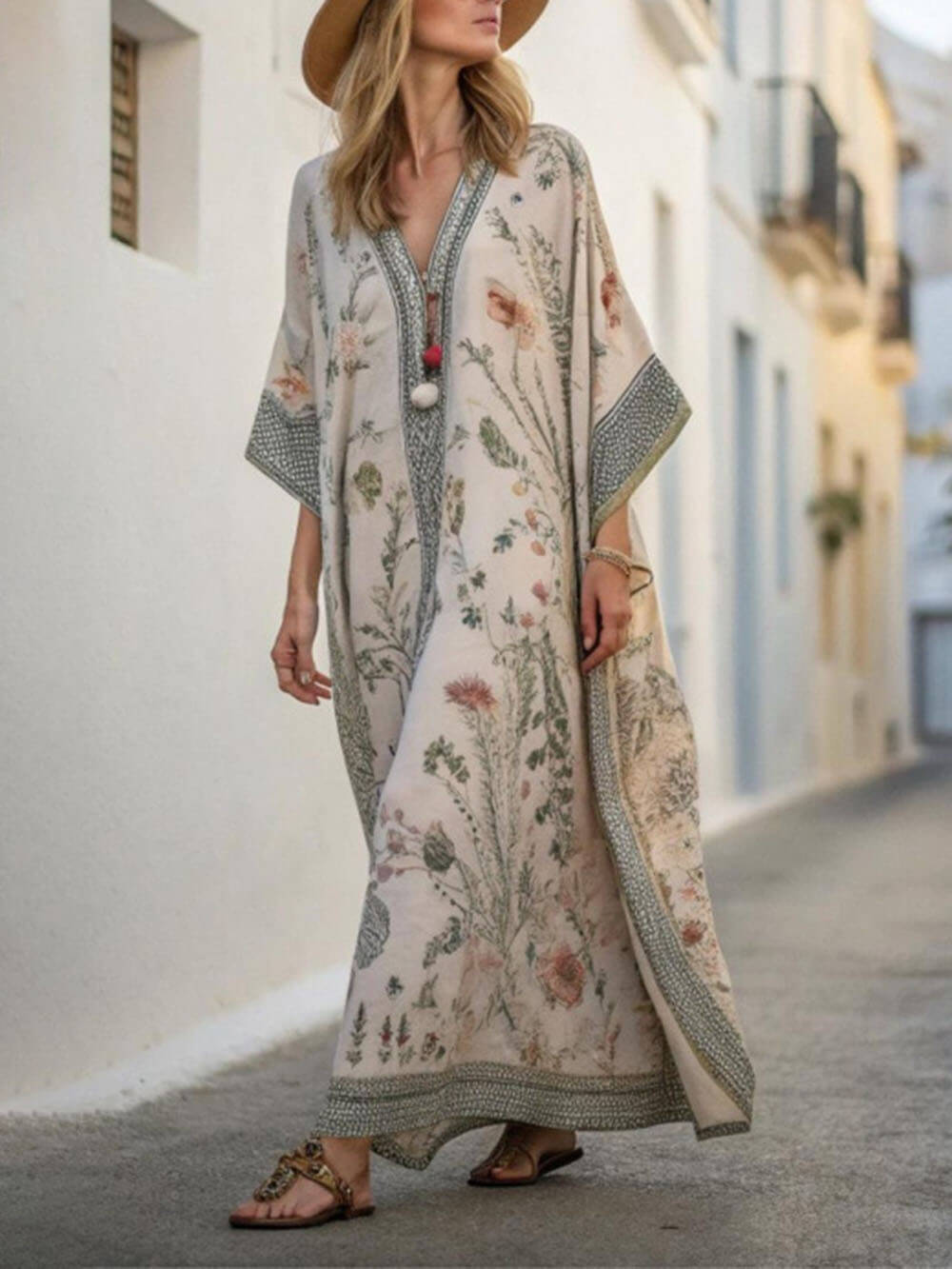 Bohemian Floral Kimono Maxi Dress Multicolor