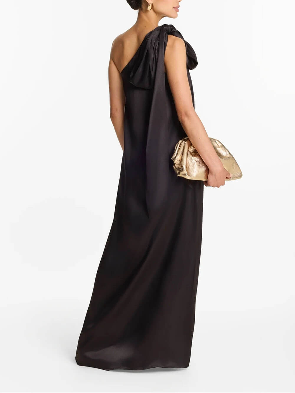 Elegant One-Shoulder Bow-Detail Flowing Maxi Dress