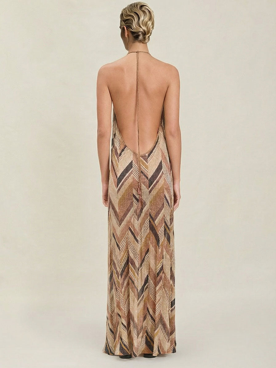 Bohemian Chevron Print Halter Maxi Dress