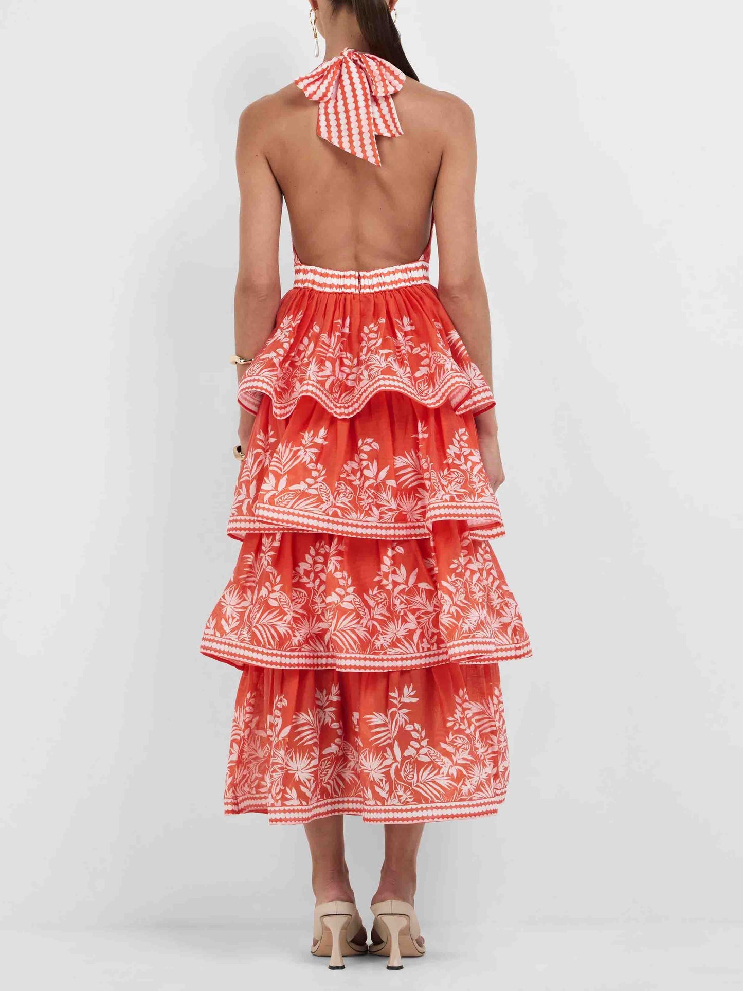 Exquisite Palm Print Layered Midi Dress