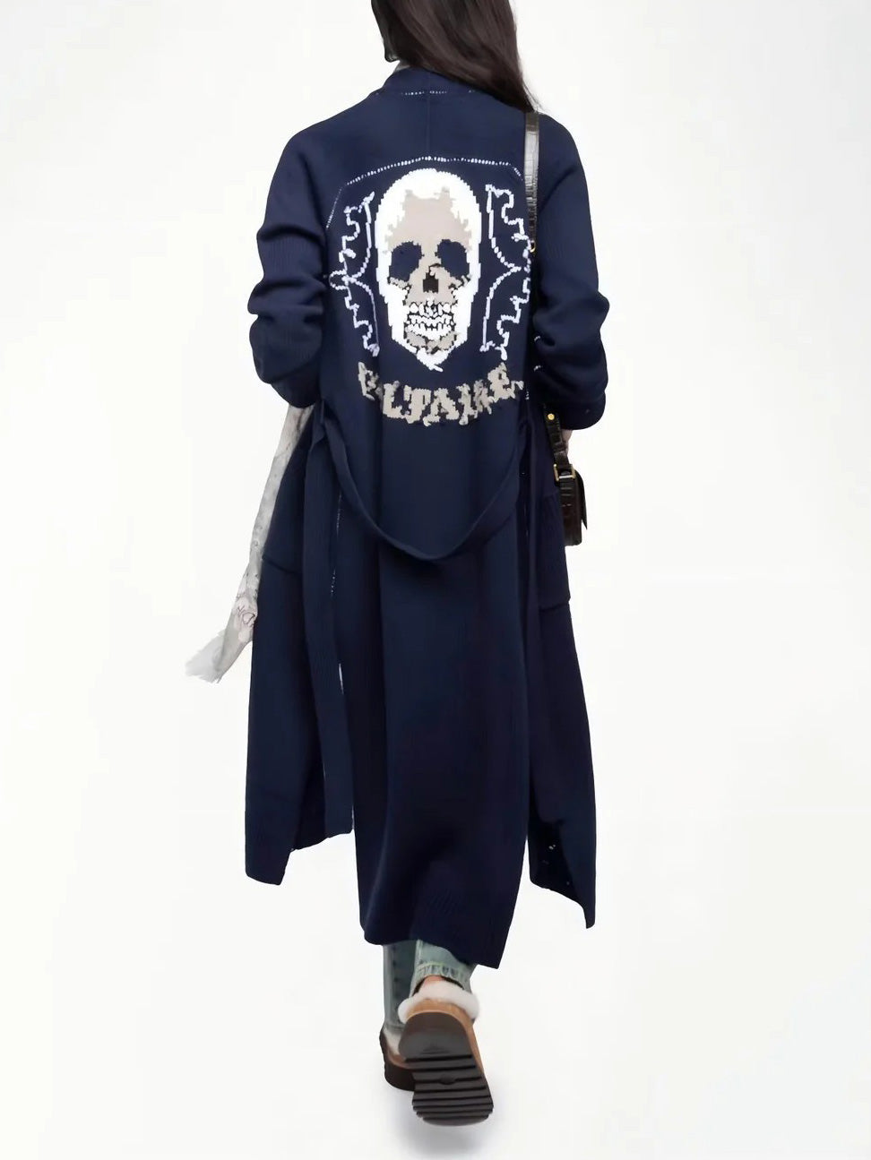 Casual Fashion Institute Of Skull Cardigans Dark Blue