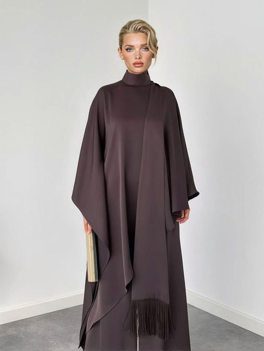 Elegant High-Neck Draped Top And Wide-Leg Pants Set
