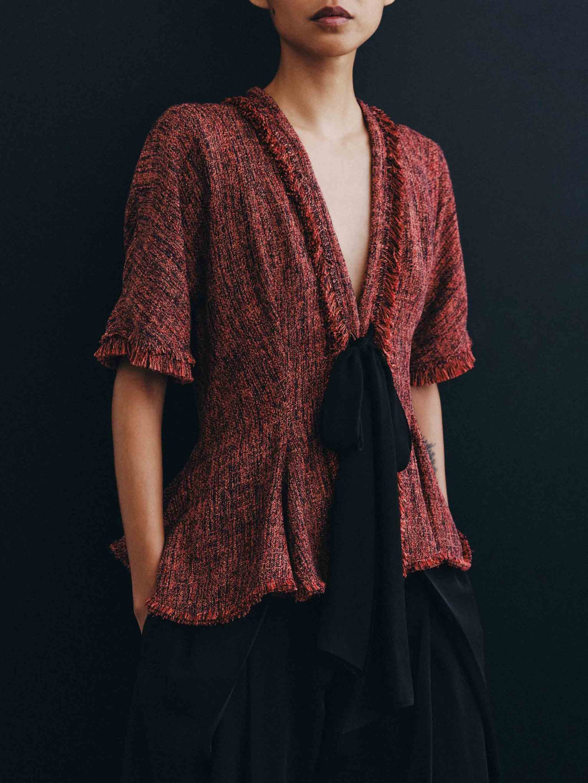 Tweed Peplum Top & Black Shorts Two-Piece Set