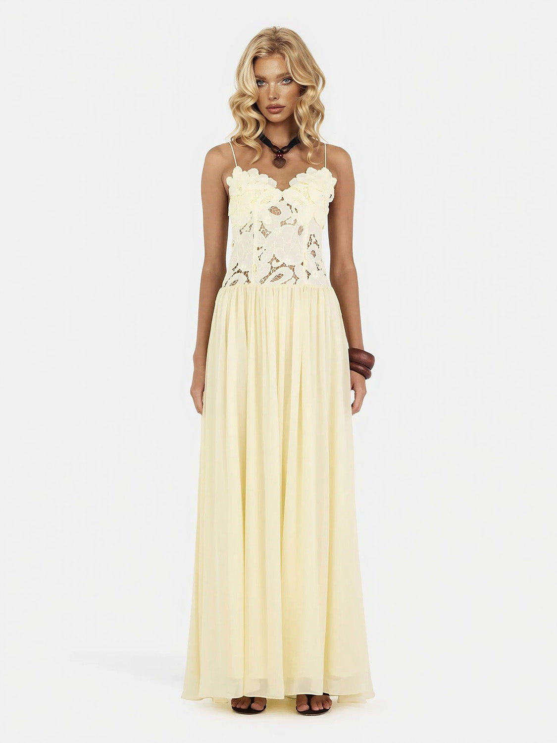 Elegant Lace Spaghetti Strap Floral Appliqu¨¦ Maxi Dress