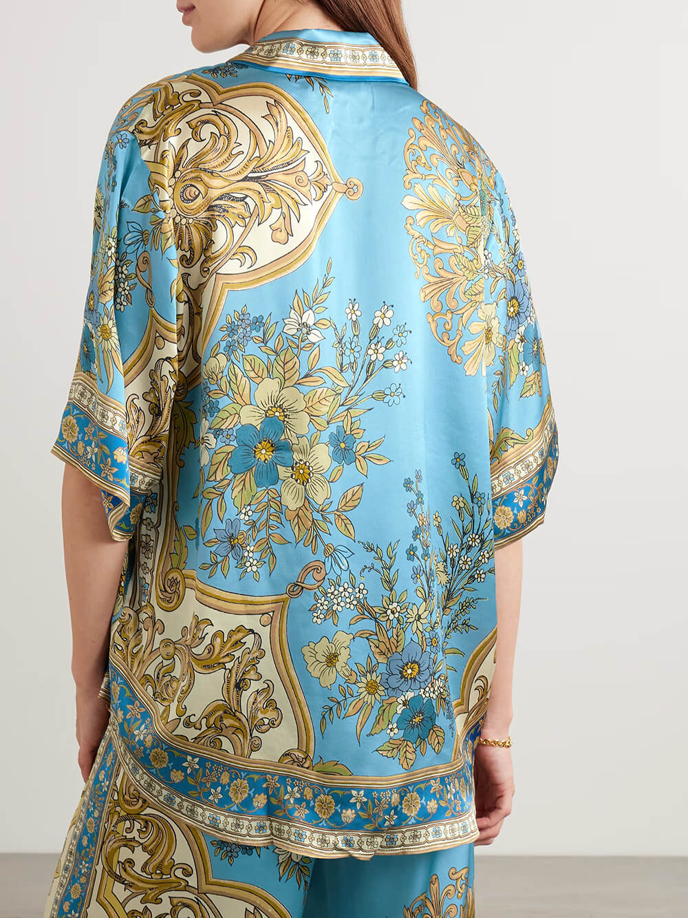 Unique Casual Floral Print Satin Elastic-Waist Pockets Wide-Leg Pants