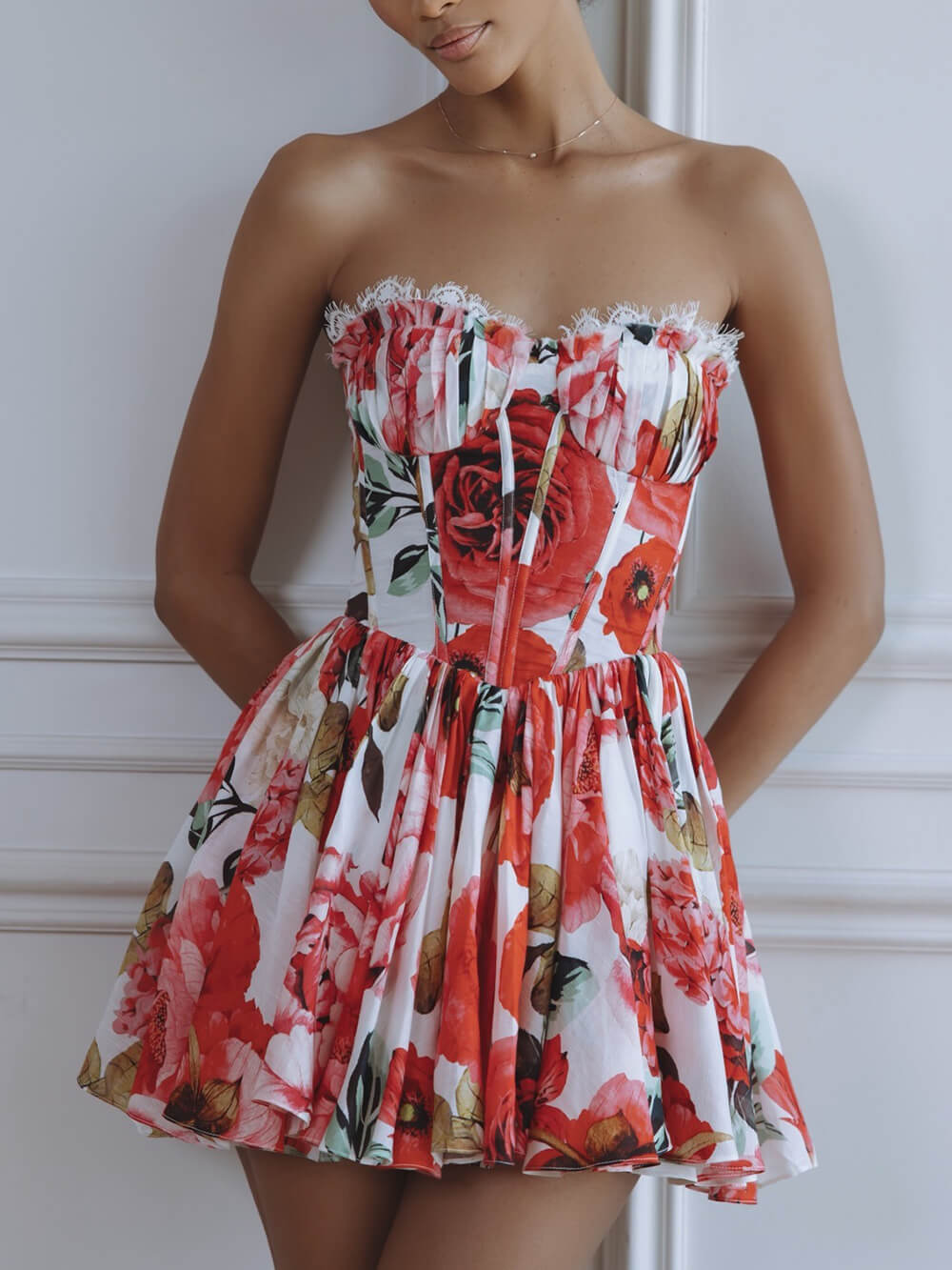 Delicate Printed Eyelash Lace Splice Bodycon Mini Dress Red