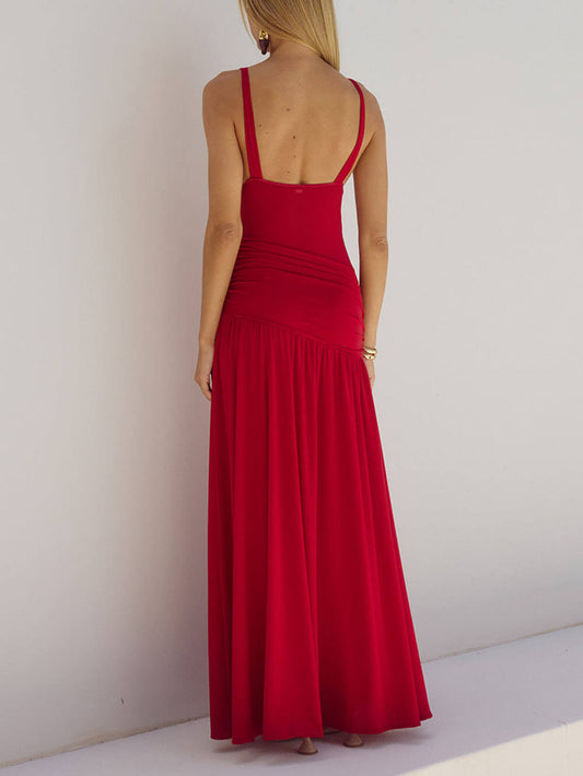 Luxury Mesh Semi-sheer Side Slit Cutout Maxi Dress