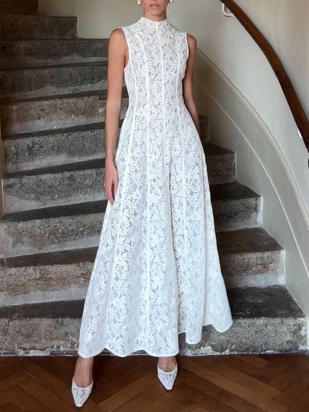 Elegance Timeless Sleeveless Lace Bodycon Maxi Dress White