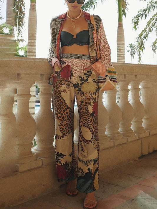 Unique Tropical Jungle Tiger Unique Print Long Sleeve Loose Shirt