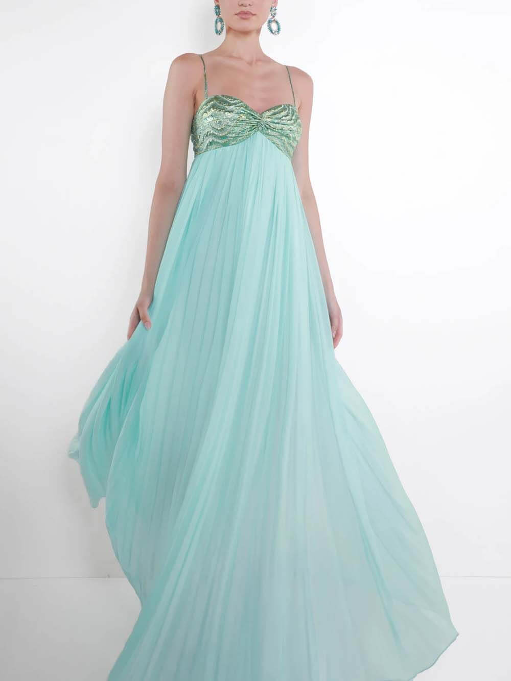 Elegant Ruched Twist-Detail Spaghetti Strap Maxi Dress Blue